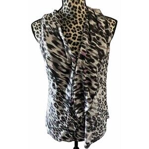 Ann Taylor Top Blouse Size 12 100% SILK Animal Print Cheetah Sleeveless Ruffle